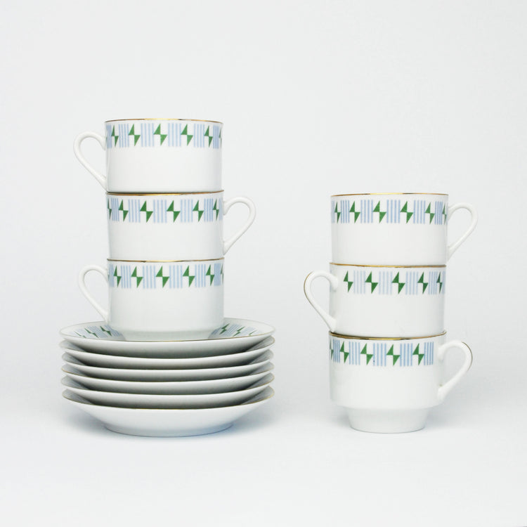 Chinese vintage porcelain set, 6 cups and saucers