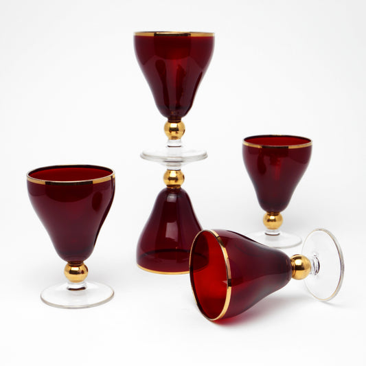 Set of 5 ruby ​​glasses, Czechoslovakia, 1960s/70s